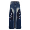 Hip-hop Style Dyed Graffiti Denim Pants for Men and Women, High Street Fashion, Straight Leg, Loose Fit, Casual Long Pants
