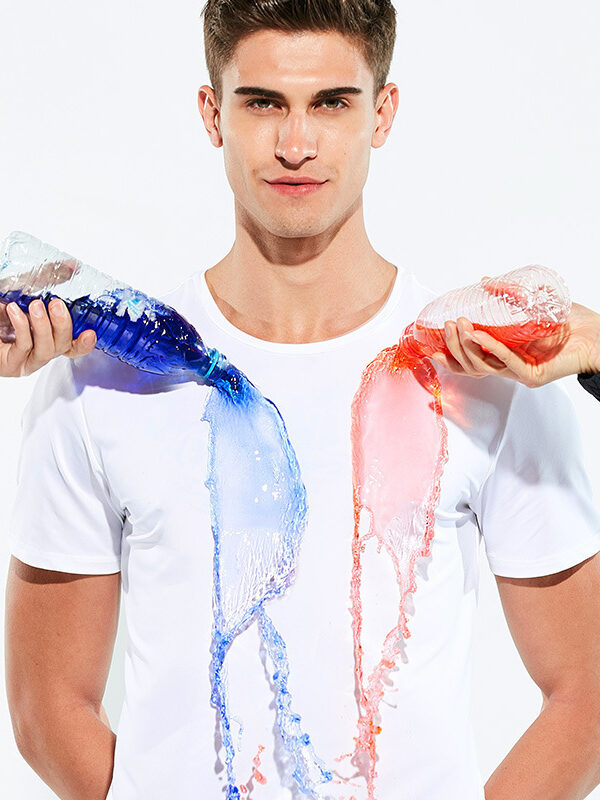 Summer New Nano Water-Repellent High-Tech Waterproof Stain-Resistant Quick-Dry Sport Short Sleeve T-Shirt Men Solid Color Round Neck Top