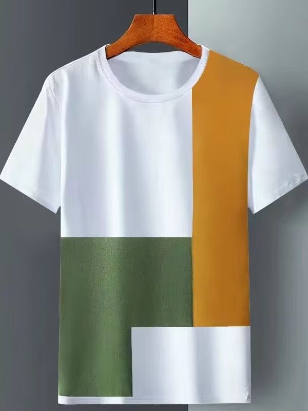 Men's Summer Loose Grid Splicing Ice Cool Short Sleeve T-shirt Men's Trendy Top