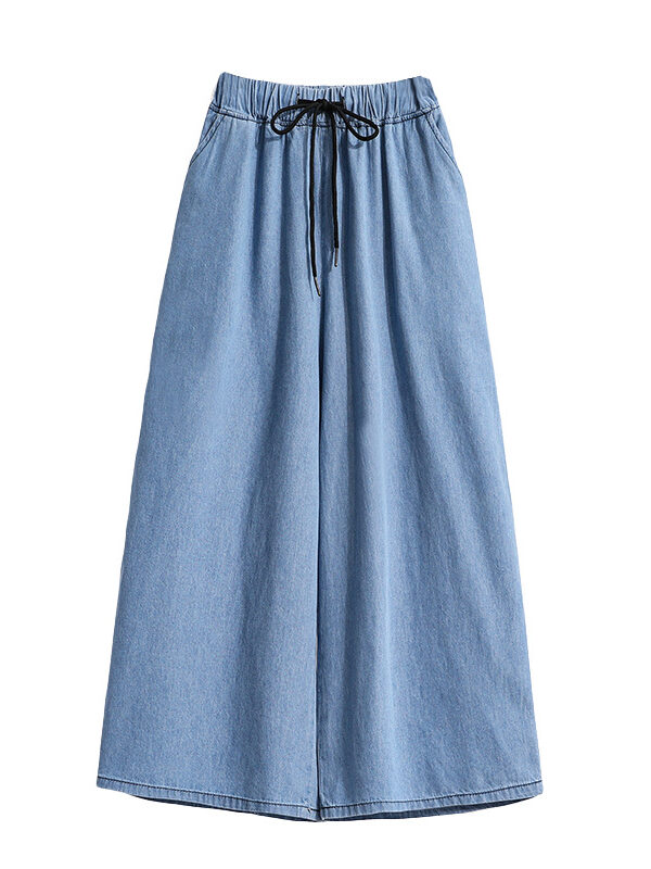 Fashionable And Comfortable Large Size Women's Lace-Up Ultra-Thin Fabric Elastic Waist Casual Denim Cropped Pants