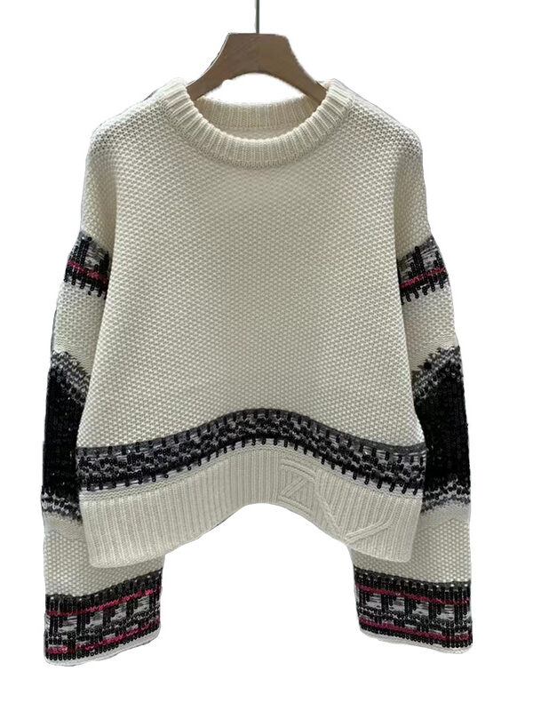Autumn and Winter Design Sequined Cashmere Pullover Sweater