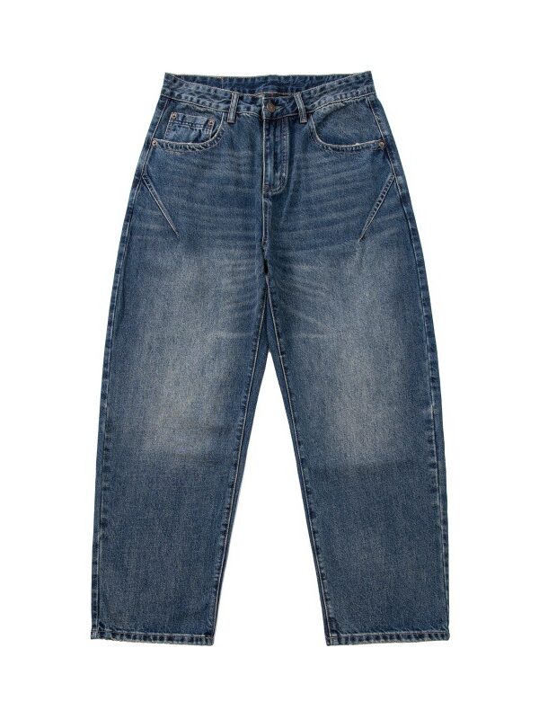 Cat-Scratch Structured Cut Casual Versatile Washed Denim Pants Men