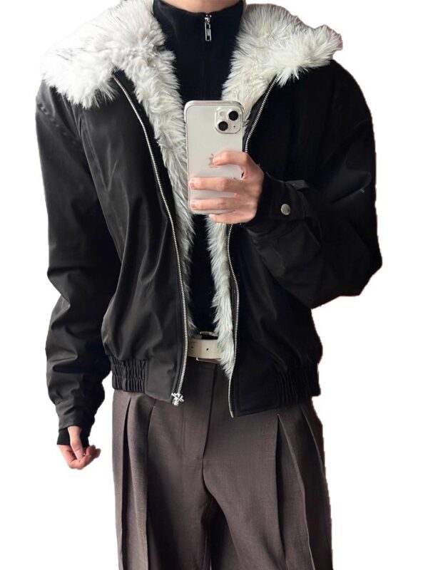 Wolf King Fur-Collar Mountain Hawk Winter Thickened Short Coat for Men, High-End Three-Proof Jacket