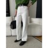 High Waist Slim Straight Leg Fitted Fleece-Lined Jeans for Women - Minimalist Blogger Style Long Leg Look