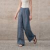 Solid Linen Color Woven Long Pants for Women Fashionable Versatile Loose Floor-Length Trousers Casual Style Slimming Wide-Leg Pants