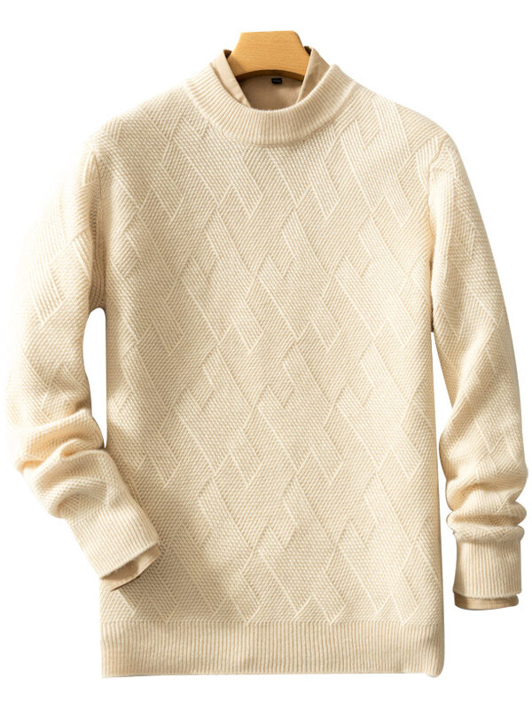 Men's round neck loose fitting pullover jacquard casual knitted base wool sweater