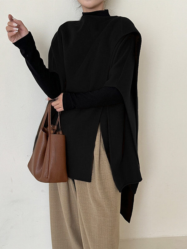 Women's woolen overcoat with a simple style and a sense of high class featuring a top cloak and shawl