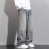 Jeans Men Autumn Winter Loose Straight Leg Pants Vintage Wide Leg Pants Men Youth Asymmetric Deconstruction Trousers