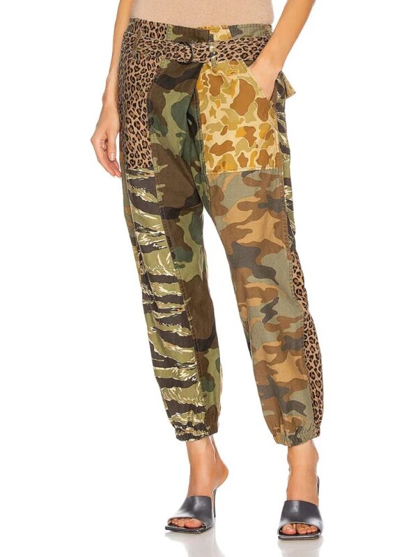 Leopard Print Splicing Mini Clashing Belt Decorative Leg Closure Fashion Cotton Nine Minute Pant