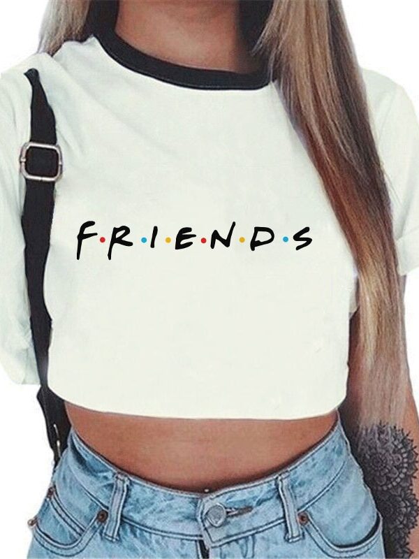 Summer Tops For Women  Streetwear Korean Kawaii Harajuku Vogue Best Friends T Shirt Aesthetic Crop Top Graphic Tees Women