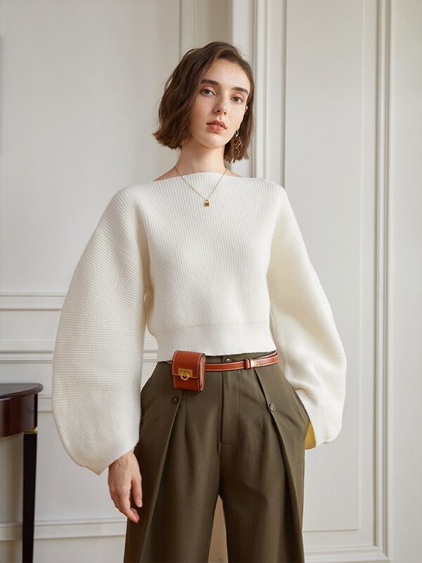 Spring Women Knitted Pullover Sweater Streetwear Boat Neck Long Sleeve Cropped Tops Fashion Red And White