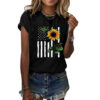 Summer Independence Day Sunflower Print T-Shirt Short Sleeve Crew Neck T-Shirt Women's Top